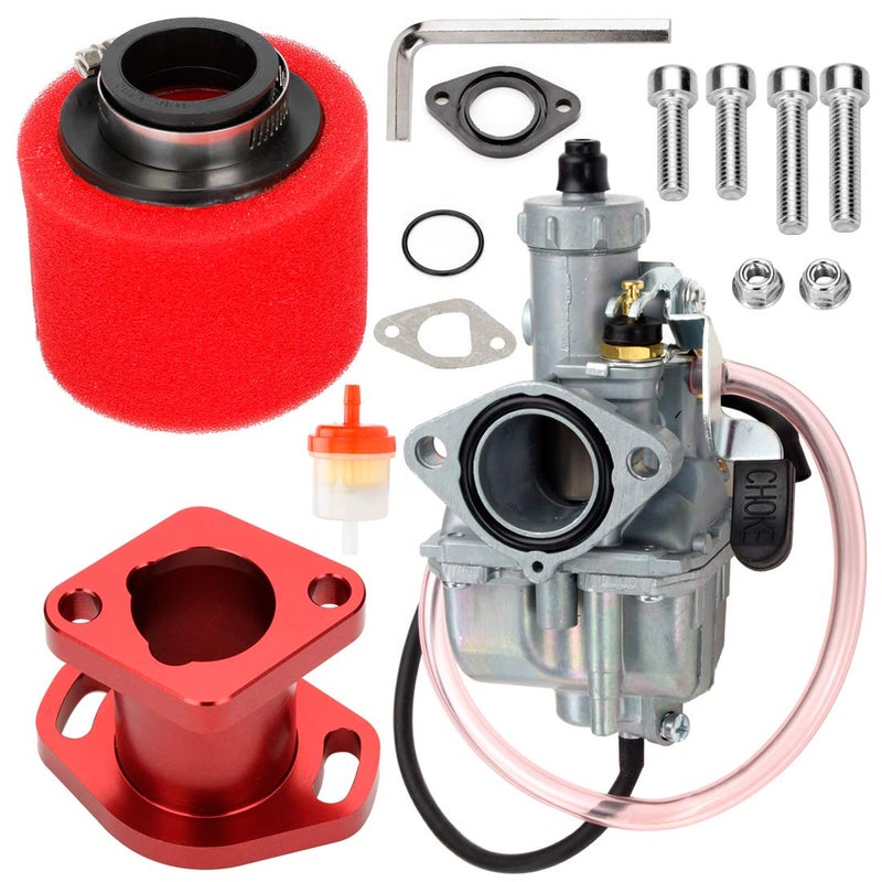 FVRITO VM22 Racing Performance Carburetor Carb for Predator 212cc 196cc Coleman CT200U BT200X KT196 Mini Bike Go Kart GX160 GX200 6.5HP OHV Clone Engine with Intake Manifold 38mm Air Filter Parts Red - Image 1